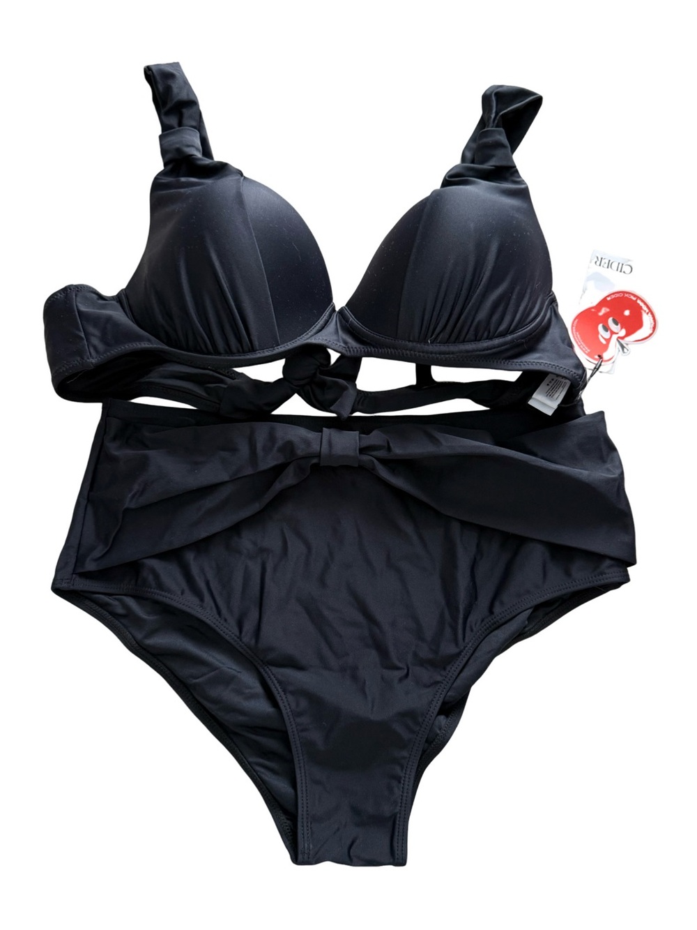 Cider Black High-Waist Bikini with Front Bow - Women Swim